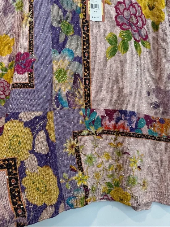 NWT Etro Pink Floral Patchwork Short-Sleeve Knit Top Size IT-48 - Picture 4 of 7